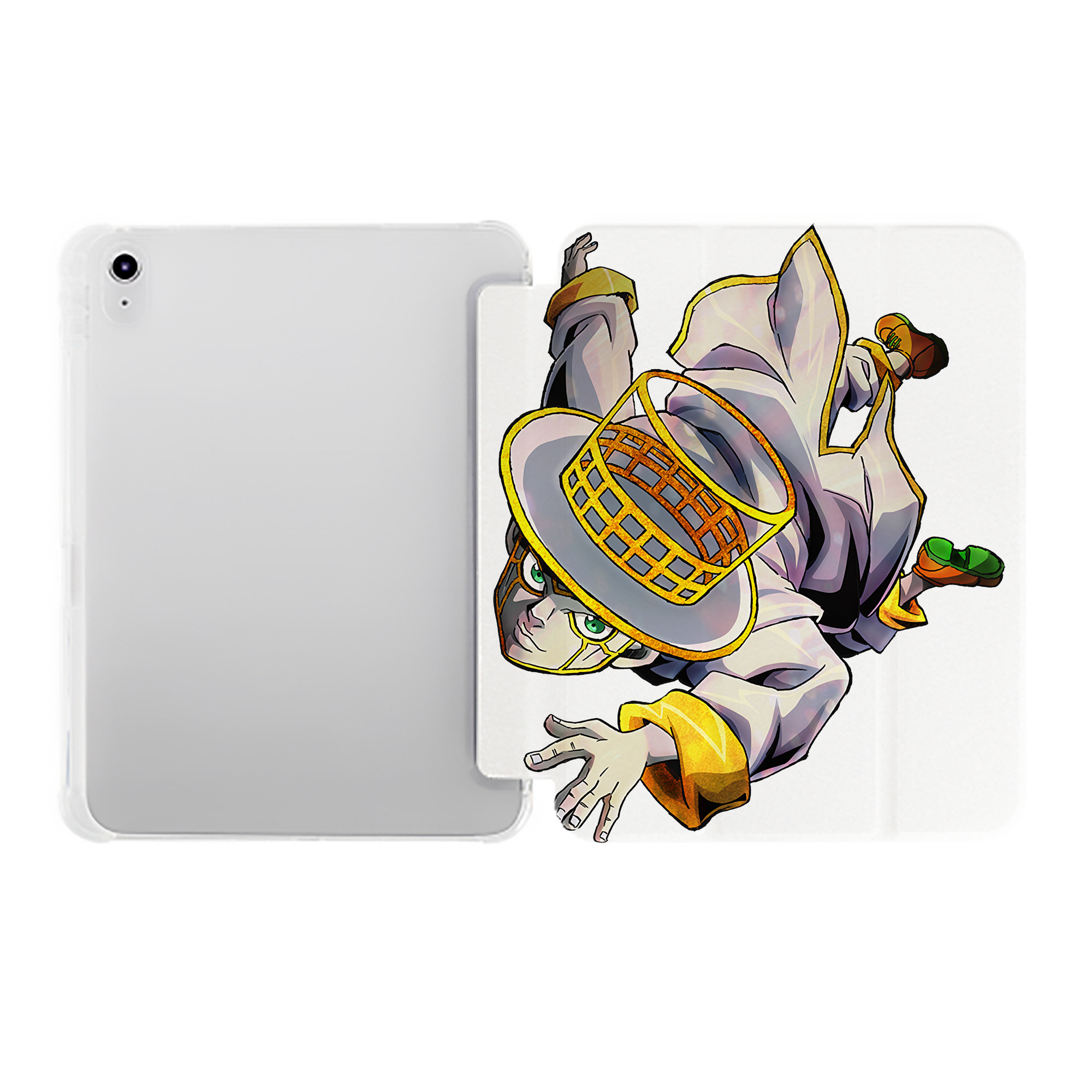 （画像用） ジョジョの奇妙な冒険 岸辺 露伴（きしべ ろはん） JoJo's Bizarre Adventure Rohan Kishibe IPad ケース ペン収納付き 三つ折りスタンド PUレザー×シリコン 対応機種9.5/10.5/10.9インチ